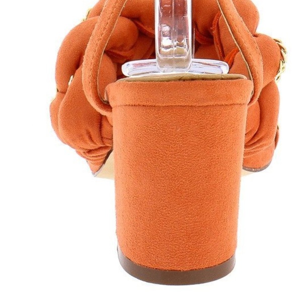 Orange Gold Chain Twisted Chunky Short Heels 8.5 - Picture 3 of 6